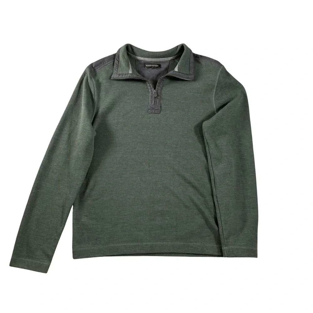 Banana‎ Republic Mens Green Quarter Zip Pullover Sweater Size Large